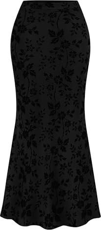 BTFBM Womens Floral Mesh Maxi Skirt 2026 Spring Summer Elastic High Waisted Boho Elegant Mermaid Long Skirts for Women(Black, XX-Large)