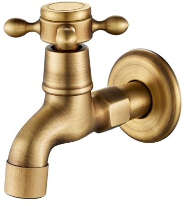 Rehomthy Wasserhahn Garten Vintage, Außenwasserhahn G1/2, Antik Messing | Für Wischbecken, Garten, Aussen, Badezimmer, Toilette, Küche, Nur Kaltwasser