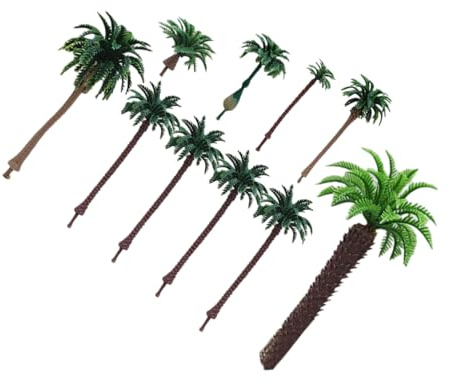 Angoily 10pièces Cocotiers Miniatures Artificiels pour Diorama Décorations de Maison de Poupée Palmiers Jouets Modèle Miniature de Cocotier Décoration de Gâteau