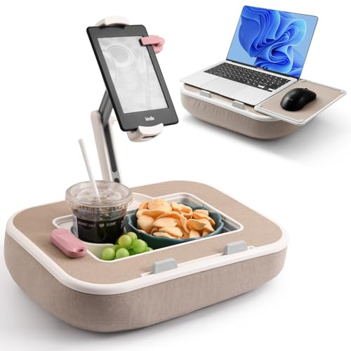 Support de coussin pour tablette avec plateau à collation et tableau d'écriture, support de téléphone portable rotatif à 360° pour smartphones de 4,7 à 13 pouces, tablettes Kindle, support de coussin