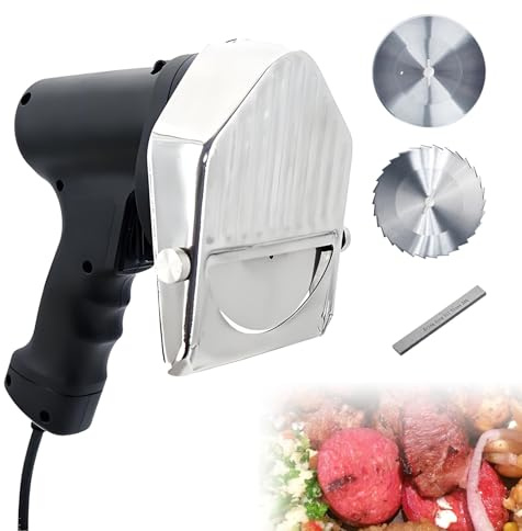 DNEPEI Affettatrice elettrica per Kebab, Coltello Elettrico per shawarma, taglierina per giroscopio Commerciale da 80 W, con 2 Lame da 10 mm, Spessore Regolabile da 0 a 8 mm per ristoranti Wiretype