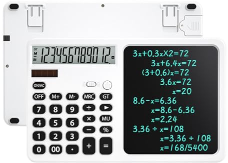 Garsent Calculatrice avec Bloc-Notes, Grand écran à 12 Chiffres, Calculatrice Tactile Confortable, Gros Boutons, Prise en Charge Solaire et Batterie pour Le Bureau, L'école, la Maison (White)