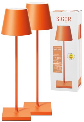 SIGOR Nuindie 2.0 Akku-Tischlampe, 2er-Set, glutorange | Dimmbar • Indoor & Outdoor • IP54 • 38 cm • USB-C • 12 h Leuchtdauer