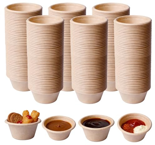BORDEAG 200 vasos compostables, vasos desechables para souffle, cuencos para salsas, mini cuencos para salsas, cuencos pequeños para salsas (2 oz), vasos de papel biodegradables, para chupito de