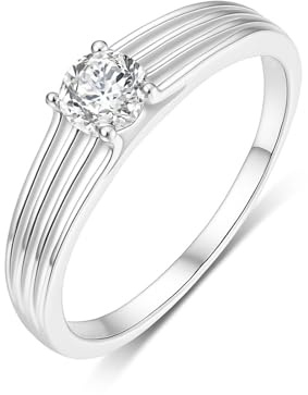 Whoiy Trauring Echtgold 585 Damen, Eheringe Solitär mit 0.5ct Moissanite Verlobungsring 14 Karat Weißgold Damenring Größe 63 (20.1)