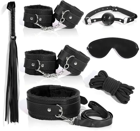 Kit de retenue de bondage sexuel BDSM, 7 pièces de retenue de bondage, kits de retenue de lit fétichiste, menottes, collier de corde, bandeau SM, jeux pour adultes pour femmes, hommes et couples