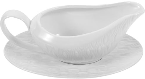 Tofficu Salsera de Cerámica Blanca con Mango 255 Ml Taza de Salsa con Platillo para Servir Aderezos y Salsas en Hogar, Restaurante y Cafetería
