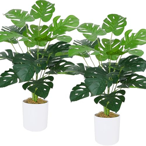 Fairblo 2 Piezas Plantas Artificiales con Maceta 75 cm Monstera Artificial Realista Planta Artificial Interior Falsa Monstera Tropical Plantas Artificiales de Plástico para Oficina Baño Balcón Hogar