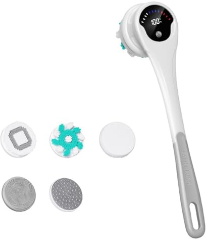 Helilyco Brosse de bain électrique avec manche long pour nettoyer tout le corps, exfoliation et massage relaxant, brosse de douche automatique portable (43 cm, ABS)