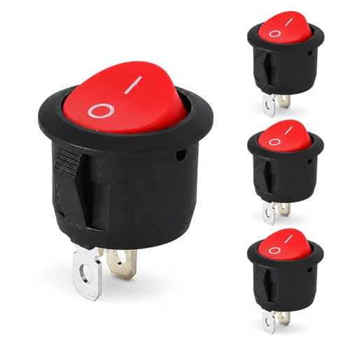 Interrupteur À Bascule Ronds Verrouillables, 4 Pièces Petit Interrupteur A Bascule Rond 2 Broches Mini Bouton On Off 10 A/125 V 6 A/250 V Pour Voiture, Bateau, Appareils Ménagers, Rouge