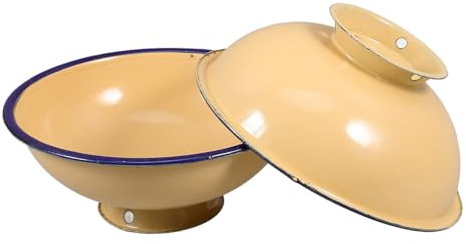 VICASKY sopero de cocina esmaltado vintage, 16 cm, 2 piezas, amarillo, para ramen instantáneo, sopa y ensalada, cuenco pequeño de esmalte para cocina Color Aleatorio