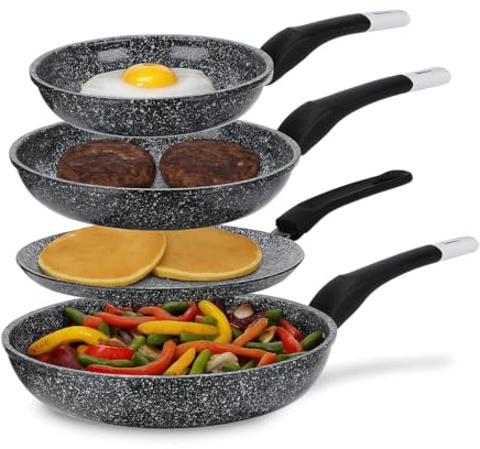 EliteHoff Pfannenset Induktion 4-teilig, Bratpfannenset (20/24/28 cm) + crepe pfanne 24 cm, Induktionspfannen-Set, Aluminiumguss mit Antihaftbeschichtung für alle Herdarten, Grau