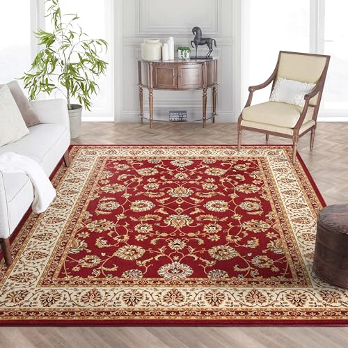 Well Woven Barclay Collection Sarouk Red 5x7 Area Rug - for Living Room, Bedroom, and Dining Room