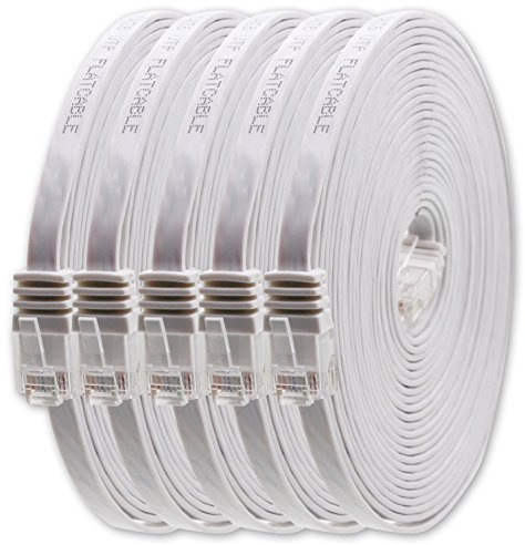 1aTTack.de 1,5 m – vit – 5 stycken – Cat.6 platt nätverkskabel Cat6 platt kabel ultratunn Cat.6 patchkabel 1000 Mbit/s Gigabit LAN (RJ45) platt smal mikro