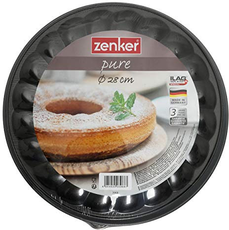 Zenker Springform mit Flach- und Rohrboden Ø 28 cm PURE, Backform mit 2 Böden, Kuchenformen-Set, mit Antihaftbeschichtung, einfaches Entformen für saftige Kuchen (Farbe: schwarz), Menge: 1 Stück