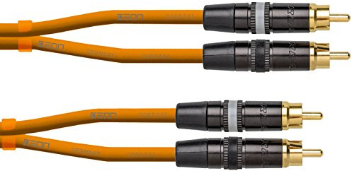 Cordial - CEON DJ RCA 0.6 m cavo audio con connettori RCA neon arancione, giacca CPVC ultra‑flessibile, OFC, placcatura oro
