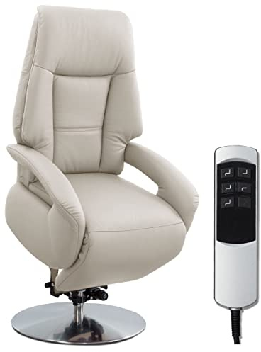 Cavadore Ledersessel Edinburgh / Fernsehsessel mit Aufstehhilfe, elektrisch verstellbarer Relaxfunktion / 2 E-Motoren / 74 x 114 x 77 / Echtleder: weiß