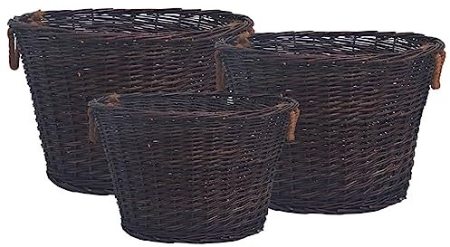 vidaXL Brennholzkorb Set 3-TLG. Stapelbar Kaminholzkorb Feuerholzkorb Stapelkorb Kartoffelkorb Weidenkorb Erntekorb Obstkorb Füllkorb Dunkelbraun Weide