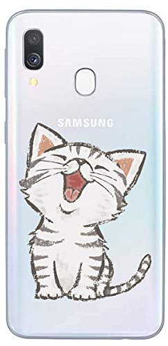 HopMore kompatibel mit Samsung Galaxy A40 2019 Hülle Transparent Silikon Muster Schutzhülle Durchsichtig Handyhüllen Dünn Silikonhülle für Samsung A40 Case Cover - Katze
