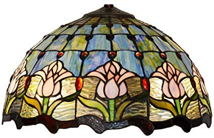 HT Tiffany Style Traditional Handmade 16 Inch Wide Blue Tulip Design Stained Glass Lampshade