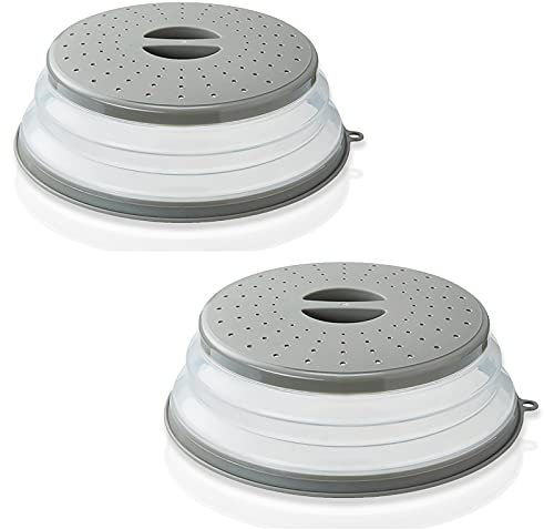 ASFINS Copertura Microonde Pieghevole, 2 Pezzi Coperchio per Microonde Copripiatto Ripiegabile, per Riscaldamento a Microonde e Antispruzzo, 26,5cm (Grigio)