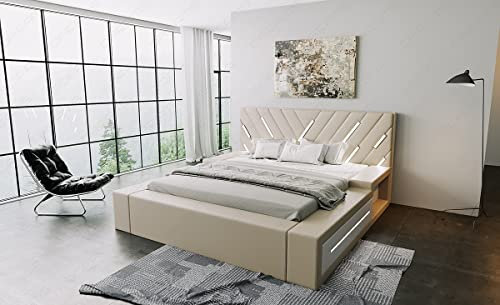 Sofa Dreams Wasserbett Contrada mit beheizbarer Wasserbettmatratze und kompletter Technik LED Beleuchtung 140x200 160x200 180x200 200x200 200x220 (140 x 200 cm, Beige-Weiß)