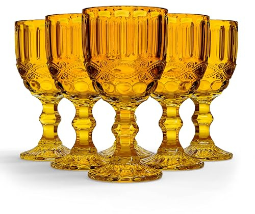 elle decor Wine Glasses, Set of 6 - Amber, 8.4 oz, Colored Glassware - Vintage Design, Premium Material, Perfect for Any Drink, Great for Any Occasion