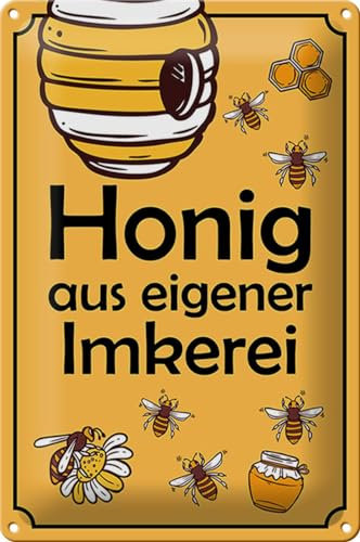 FEMER Blechschild Hinweis 20x30cm Honig aus eigener Imkerei Metal Deko Schild tin Sign