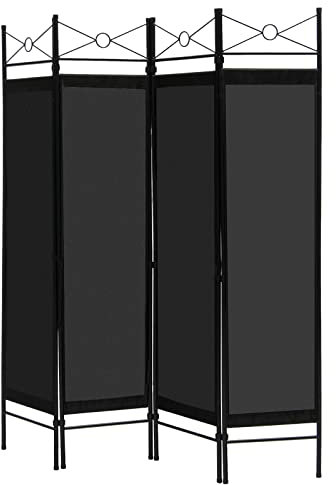 CASART 4 Panel Room Divider, Steel Frame Folding Room Partitions Protective Screens with Non-slip Feets, Home Office Fabric Privacy Splitter Decorative Separator for Bedroom Living Room (Black)
