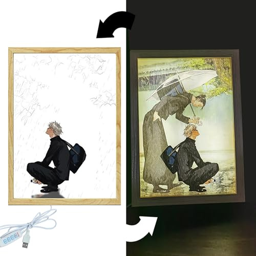 FunLake Japanischer Anime Juju inspirierte beleuchtete Gemälde – Gojo Satoru und Geto Suguru LED-Wandkunst-Dekor, Desktop-Rahmen, perfekt für kreatives Schlafzimmer, Heimdekoration und Geschenk