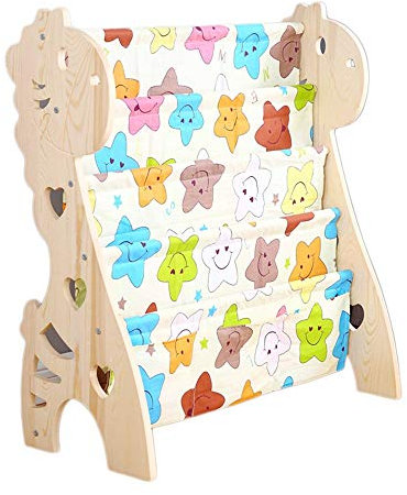 Kinderspielzeug-Aufbewahrungsregal, Kinder-Bücherregal aus Holz, Zeitungsständer, Sling-Aufbewahrungsregal, Organizer, Ausstellungshalter, Kinderzimmer – Holzfarbe (Farbe: B, Größe: 75 cm) (B 75