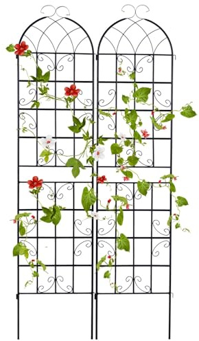 GOPLUS Rankgitter Metall 220cm hoch, 2er Set Rankhilfe, Rosenspalier mit Ranknetz, dekorativer Rosengitter, freistehende Gartenzaun Pflanzengitter für Kletterpflanzen, Blumen, zum Stecken, 220 x 50 cm