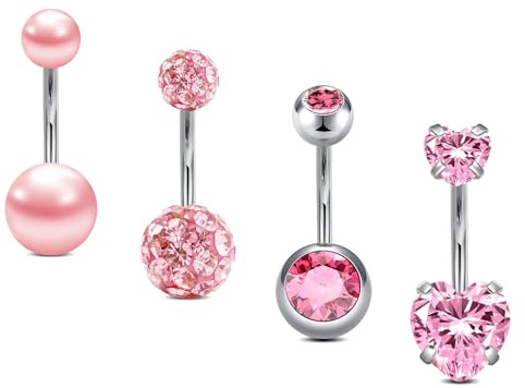 Briana Williams Bauchnabelpiercing Chirurgenstahl mit Anhänger Herz Schmetterling 10mm Stablänge 14G Silber Diamant Zirkon Glitzer