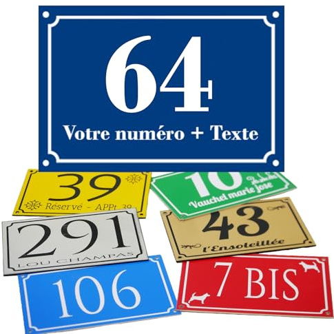 Plaque numéro maison PVC 15x10 cm - Plaque maison exterieur personnalisé avec Numéro, Texte & Logo [Plaque numero maison exterieur]