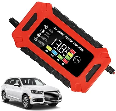 Chargeur de batterie intelligent entièrement automatique 12 V – Mainteneur de batterie 6 A avec compensation de température | Idéal pour moto, voiture, tondeuse à gazon, bateau | Chargeur intelligent