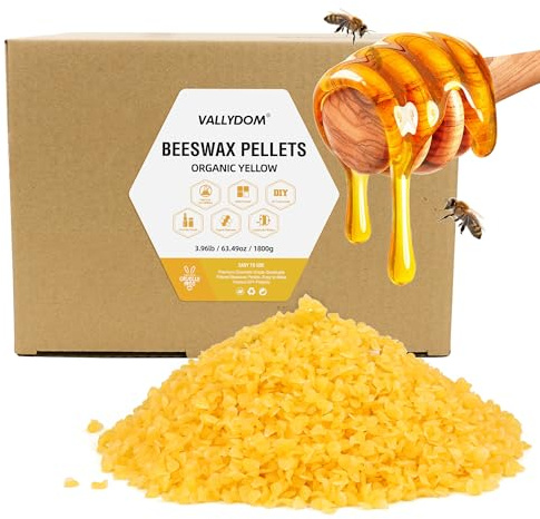 VALLYDOM Beeswax 1.8KG Yellow Beeswax Pellets, Candle Wax, Organic Beeswax, Wax for Candles Making, Beeswax Candles,Beeswax for Skin, Soap Making Supplies, Candle Making, Candle Wax for Making Candles
