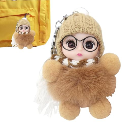 Porte-clés de pendentif, porte-clés de mignonne | Pendentif décoratif pour sac d'école d'étudiant - douce portant des lunettes, une écharpe, un chapeau, décor de sac d'école pour