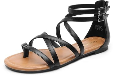 DREAM PAIRS Women's Dressy Gladiator Summer Cross Strappy Sandals Comfort Flat Casual Beach Fisherman Thong Sandals,Size 7,Black-Pu,DWUMFS2502