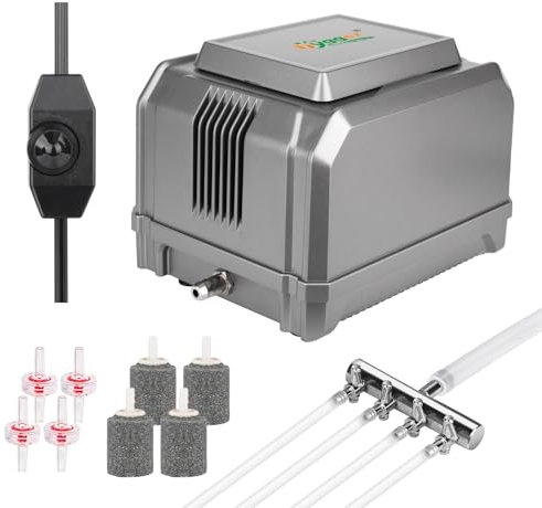 Hygger Ossigenatore per Acquario,15W Regulable Bomba Aire Acuario con 4 Outlets para Acuario, 1325 LPH Fish Tank Air Pump Up to 3800L Aquariums