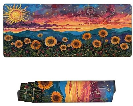 Gaming Mauspad XXL 900x300x3mm, Mauspad Sonnenblume Mousepad, Schreibtischunterlage Strudel Mousepad Wasserdicht, rutschfeste Gummibasis Mouse Pad, Verbessert Präzision und Geschwindigkeit RS-796