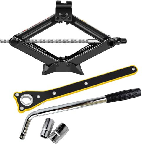 Car Tire Changing Tools Kit, 2 Ton Rustproof Scissor Car Jack Floor Lift with Saving Effort Ratchet Handle & Wheel Wrench, Heavy-Duty Portable Car Lift Jack Emergency Kit for Auto SUV MPV