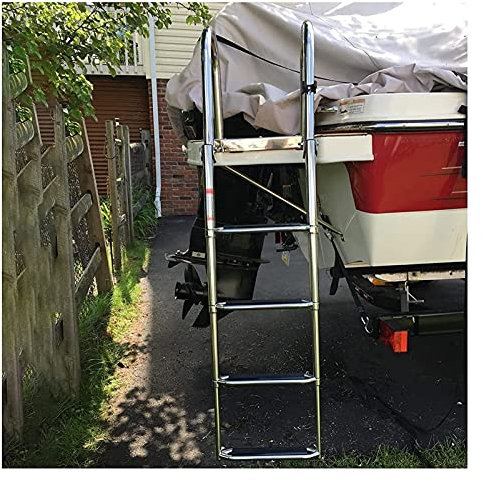 erkebspm Échelle télescopique à 4 marches pour Piscine/Bateau, échelle de Bain pour Plate-Forme, Ponton Marin Pliable télescopique à entrée arrière avec poignées et pédale Large