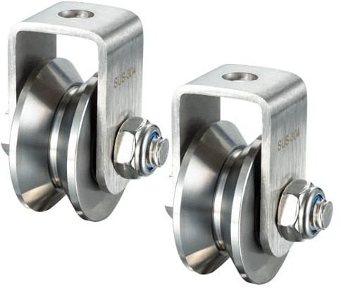 KCNOFNC Umlenkrolle mit 2 Kugellager, Edelstahl Fitness flaschenzug, 48mm V Typ Umlenkrollen für 12mm Seile Stahlseil, Tragkraft 500kg, 2 Stück