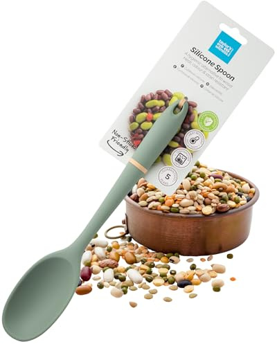 Taylors Eye Witness Large Silicone Sage Stirring Spoon - Dishwasher Safe. Perfect for Non-Stick Pans. Hygienic Alternative to Wood. Odour, Stain & Heat Resistant (260°C/500°F). 5 Year Guarantee.