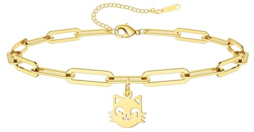 Dreamtimes Nette Katze Anhänger Knöchel Armband für Frauen Edelstahl verstellbar Sommer Fuß Kette hypoallergen Pet Lover Schmuck Geschenk zierlich Fußkettchen für den täglichen Verschleiß (Gold)