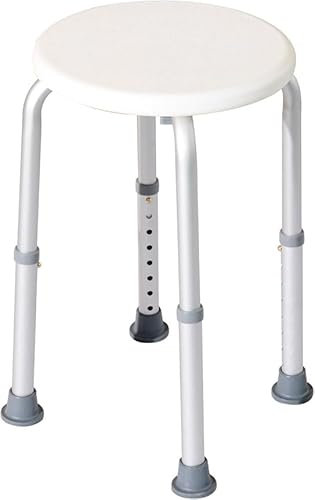mediPO - Tabouret de Douche Réglable en Hauteur, Siège Rond, 35,5-54 cm, Blanc, Capacité 120 kg