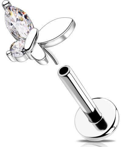 OUFER 16G Schmetterling Helix Ring Edelstahl 316L Threadless Push in Knorpel Ohrpiercing Transparente CZ Conch Tragus Schmuck labret Piercing für Frauen 6 mm