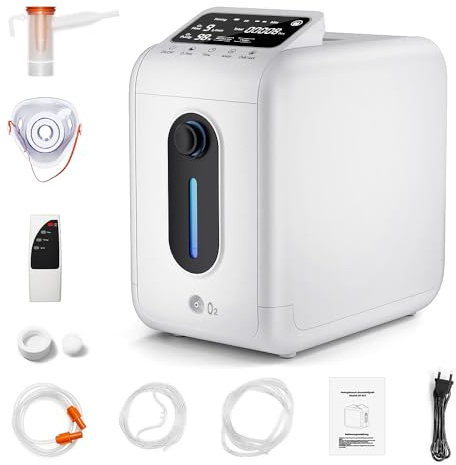 HUATUO SauerstoffKonzentrator, 1-9/Min Sauerstoff-Konzentrator mit Fernbedienung, Kindersicherung, geeignet für Zuhause und auf Reisen
