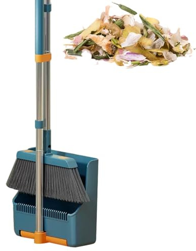 Broom and Dustpan Set - Lightweight 180° Rotating Broom with Long Handle, Standing Broom and Dustpan for Dining Room, Bathroom, Garage, Kitchen, Bedroom and Lobby
