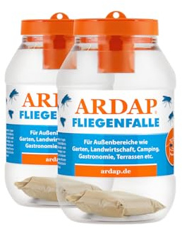 ARDAP Fliegenfalle Außen 2 Stück - Biologische Fliegenfalle Außen - Natürlicher Anti Fliegen Lockstoff mit Langzeitwirkung – Fliegen Fallen Für Garten, Landwirtschaft (PT19)